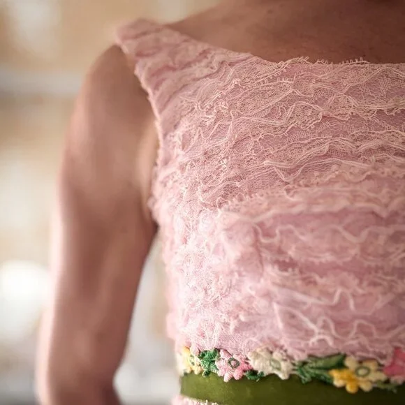 RARE Vintage Pink Chiffon Party Dress S/M  - Pristine Condition Easter - Picture 10 of 11